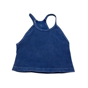 Free People Movement Tank Top M/L Cropped Ribbed Blue Sleeveless